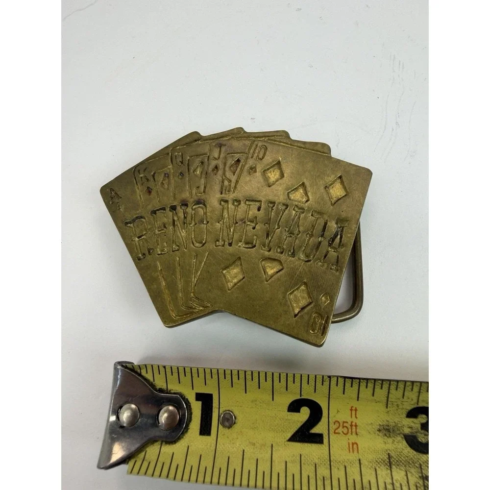 Reno Nevada Belt Buckle Playing Cards Poker Hand Solid Brass Vintage